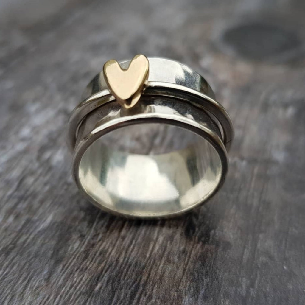 MIREIA | ANILLO DE PLATA CORAZÓN DORADO