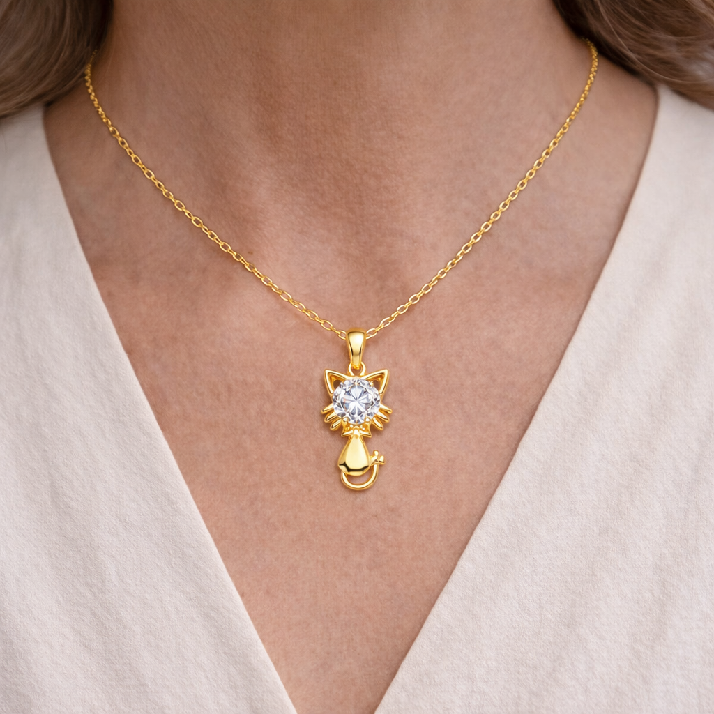 COLLAR DE GATO CHAPADO EN ORO CON CIRCONIA