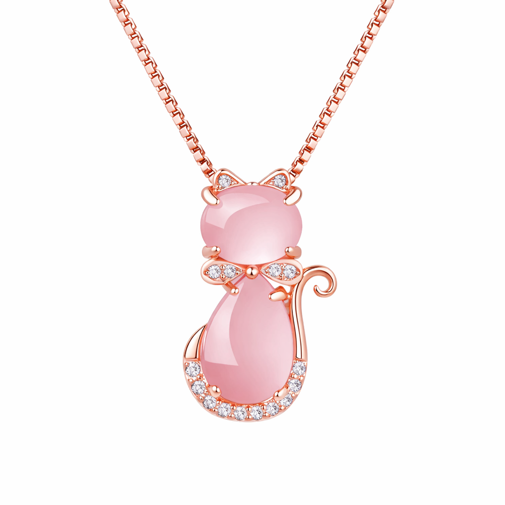 COLLAR ADORABLE DE GATO CON PIEDRAS ROSAS