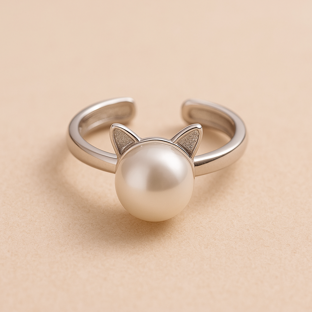 SET GATO: COLLAR, ANILLO Y PERLA CON PENDIENTES