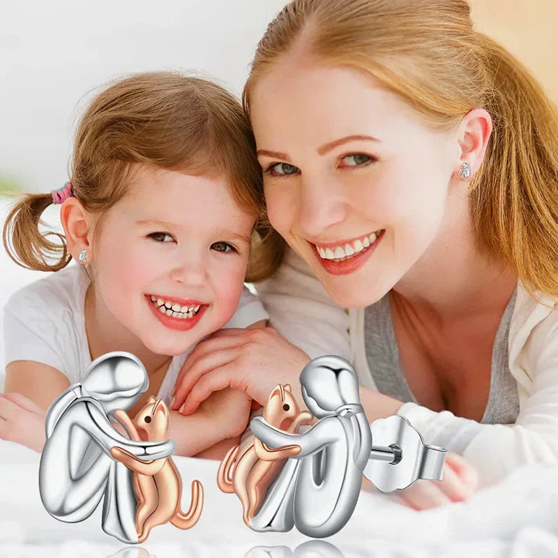 PENDIENTES CAT HUG BICOLOR EN PLATA Y ORO