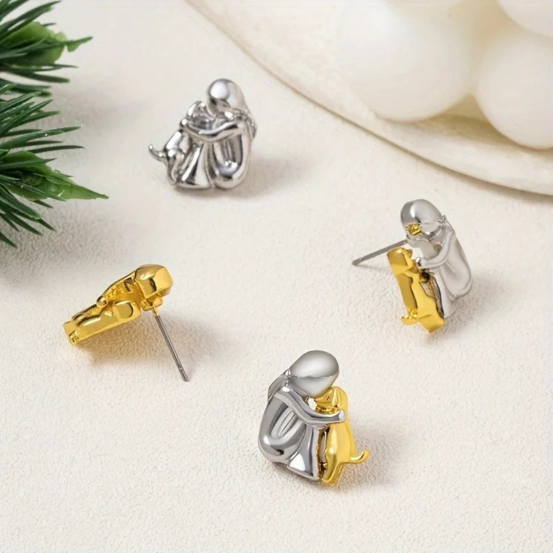 PENDIENTES HUG BICOLOR EN PLATA Y ORO